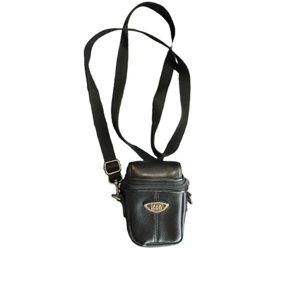 ICON Camera Case Black Faux Leather Shoulder Strap Belt Loop Lens Pocket
